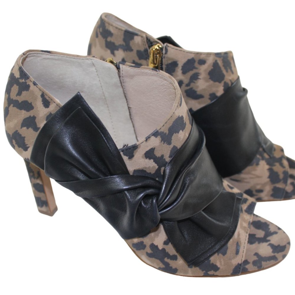 Louise et Cie Lo Idola Open Toe Bootie Heeled Boot Leopard Women Shoe 7 NEW FLAW - Picture 1 of 13